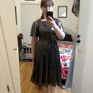 Adrianna Papell Silver Pleated Dress